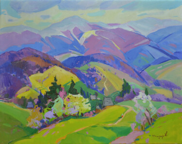Painting titled "Flowering Mountains" by Alexander Shandor, Original Artwork, Oil