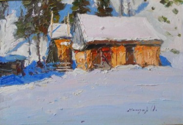Malerei mit dem Titel "A small shed" von Alexander Shandor, Original-Kunstwerk, Öl
