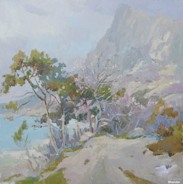 Painting titled "South Coast" by Alexander Shandor, Original Artwork, Oil Mounted on Wood Stretcher frame