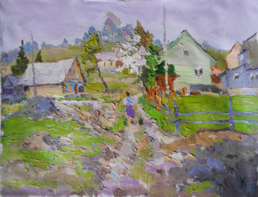 Painting titled "Spring in Yablunitsu" by Alexander Shandor, Original Artwork, Oil