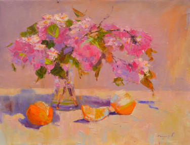 Картина под названием "Sakura and oranges" - Alexander Shandor, Подлинное произведение искусства, Масло