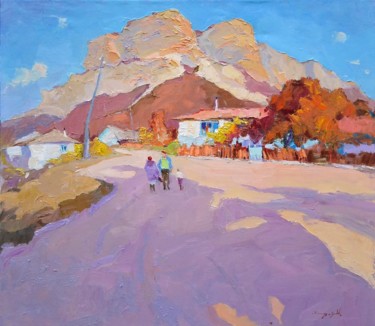 Painting titled "Mountain Village "C…" by Alexander Shandor, Original Artwork, Oil