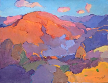 Painting titled "red mountain" by Alexander Shandor, Original Artwork, Oil