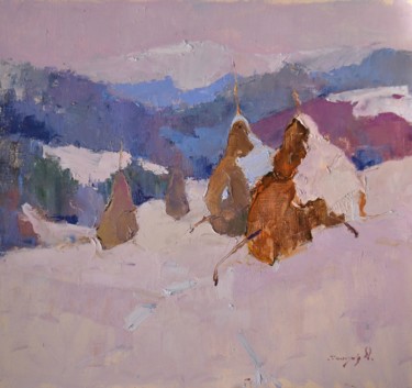 Painting titled "January snow" by Alexander Shandor, Original Artwork, Oil