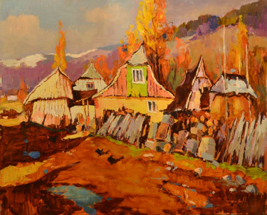 Painting titled "Autumn Carpathian M…" by Alexander Shandor, Original Artwork, Oil