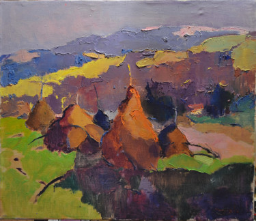 Painting titled "landscape with hays…" by Alexander Shandor, Original Artwork, Oil