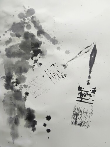 Schilderij getiteld "Two brushes" door Shankar Rawool, Origineel Kunstwerk, Inkt