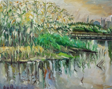 Painting titled "Chao Lake" by Shanlin Shu, Original Artwork, Oil