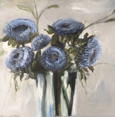 Painting titled "Blue flowers in a V…" by Shannon Phillips, Original Artwork, Oil