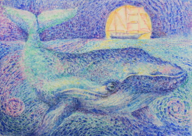 Синий кит Drawing titled "Синий кит" by Юлия Гордеева, Original Art, Pastel