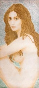 Dessin intitulée "Femme aux losanges" par Shantidas, Œuvre d'art originale