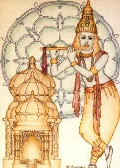 Dessin intitulée "Krishna au temple" par Shantidas, Œuvre d'art originale