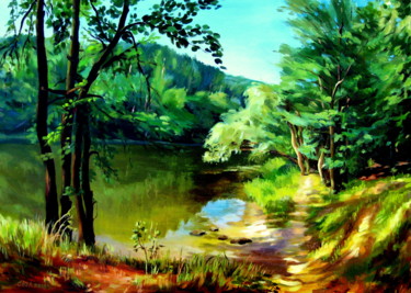 Peinture intitulée "lac" par Svetlana Laurent, Œuvre d'art originale, Huile