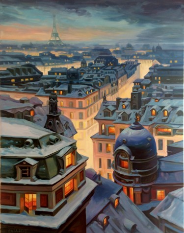 Malerei mit dem Titel "Les tois de Paris" von Svetlana Laurent, Original-Kunstwerk, Öl