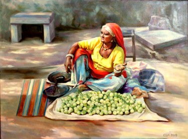 Peinture intitulée "vendeuse-de-fruits.…" par Svetlana Laurent, Œuvre d'art originale, Huile