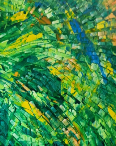 Schilderij getiteld "Green Duo 1" door Shar'S Art, Origineel Kunstwerk, Acryl Gemonteerd op Frame voor houten brancard