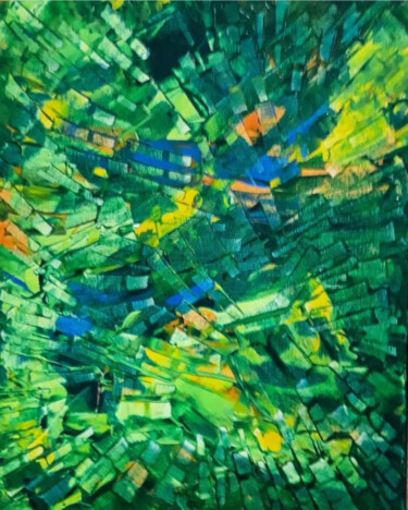 Картина под названием "Green Duo 2" - Shar'S Art, Подлинное произведение искусства, Акрил Установлен на Деревянная рама для…