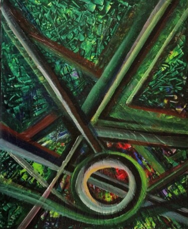 Painting titled "Framing The Green" by Shar'S Art, Original Artwork, Acrylic Mounted on Wood Stretcher frame