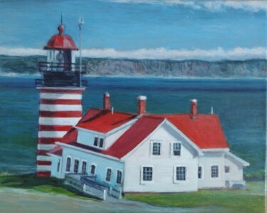 Painting titled "West Quoddy Head Li…" by Shar'S Art, Original Artwork, Acrylic Mounted on Wood Stretcher frame