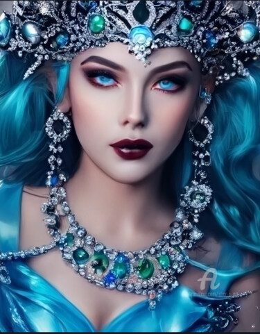 Arts numériques intitulée "Lady in Turquoise P…" par Shar'S Art, Œuvre d'art originale, Image générée par l'IA