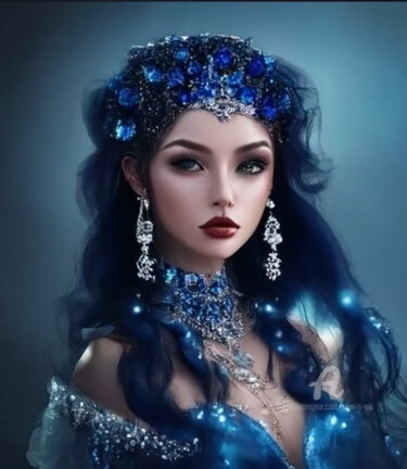 Arts numériques intitulée "Sapphire Lady" par Shar'S Art, Œuvre d'art originale, Image générée par l'IA