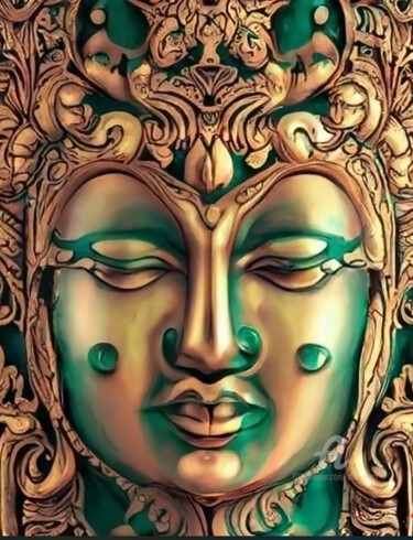 Digitale Kunst mit dem Titel "Gold Buddha" von Shar'S Art, Original-Kunstwerk, KI-generiertes Bild