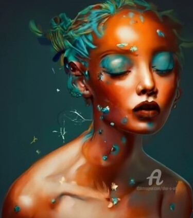 Digital Arts titled "Turquoise Ethnic La…" by Shar'S Art, Original Artwork, AI generated image