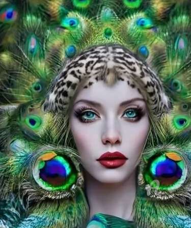 Arte digital titulada "Wild Peacock Portra…" por Shar'S Art, Obra de arte original, Imagen generada por IA