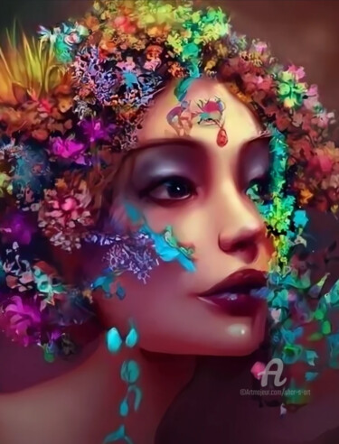 Arts numériques intitulée "Floral Lady" par Shar'S Art, Œuvre d'art originale, Image générée par l'IA