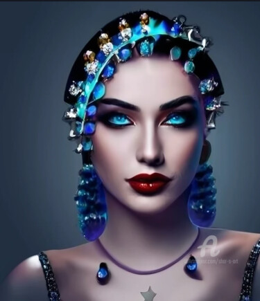 Digitale Kunst mit dem Titel "Girl with Blue Head…" von Shar'S Art, Original-Kunstwerk, KI-generiertes Bild