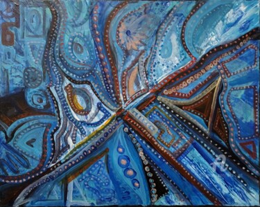 Malarstwo zatytułowany „Beads on Blue” autorstwa Shar'S Art, Oryginalna praca, Akryl