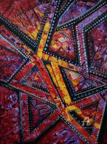 Painting titled "Beaded Geometric" by Shar'S Art, Original Artwork, Acrylic Mounted on Wood Stretcher frame