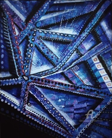 Painting titled "Frosted Beaded Blue…" by Shar'S Art, Original Artwork, Acrylic Mounted on Wood Stretcher frame
