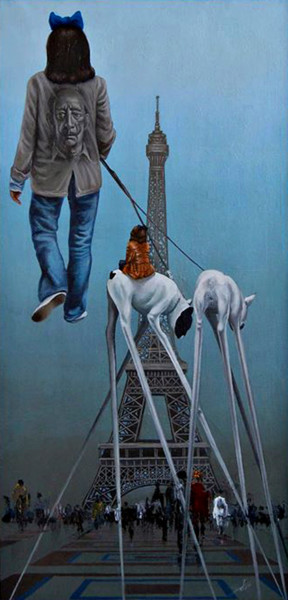 Pintura titulada ""Гала, выгуливающая…" por Sergei Sharai, Obra de arte original, Oleo Montado en Bastidor de camilla de mad…