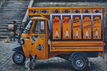 Painting titled ""Всякий, кто рисует…" by Sergei Sharai, Original Artwork, Oil Mounted on Cardboard