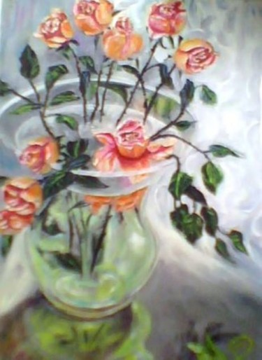 Картина под названием "Розочки" - Елена Шарагова, Подлинное произведение искусства, Масло