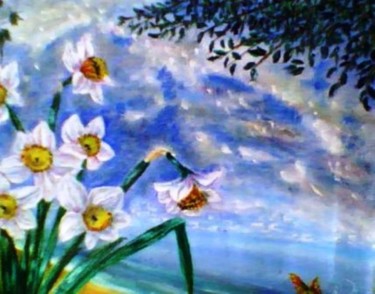 Картина под названием "Нарциссы" - Елена Шарагова, Подлинное произведение искусства, Масло