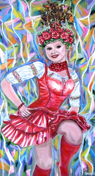 Картина под названием "Украинский танец по…" - Елена Шарагова, Подлинное произведение искусства, Масло