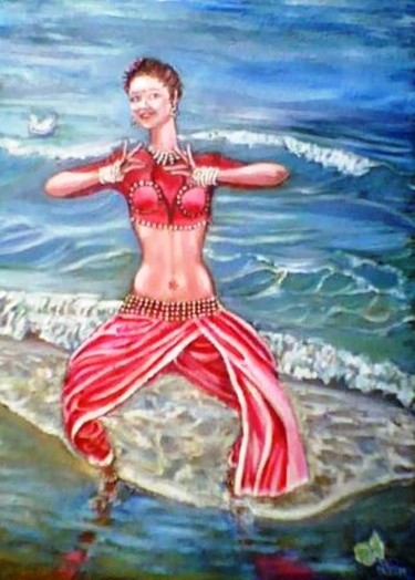 Картина под названием "Индийский танец по-…" - Елена Шарагова, Подлинное произведение искусства, Масло