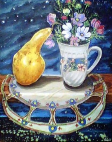 Картина под названием "Груша и космос" - Елена Шарагова, Подлинное произведение искусства, Масло