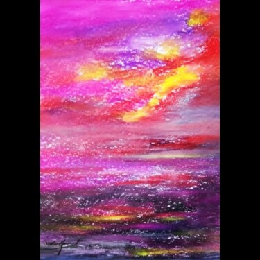 Painting titled "Fire in the sky" by Sharat Pandit, Original Artwork, Pastel