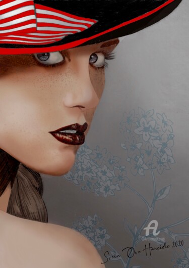 Digital Arts titled "A girl with a hat" by Svein Ove Hareide, Original Artwork, Digital Painting