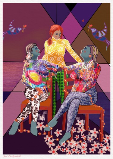 Arte digitale intitolato "Three ladies talking" da Svein Ove Hareide, Opera d'arte originale, Pittura digitale