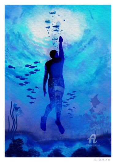 Digital Arts titled "The Freediver" by Svein Ove Hareide, Original Artwork, Digital Painting
