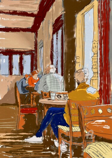 Digital Arts titled "At the cafe" by Svein Ove Hareide, Original Artwork, Digital Painting