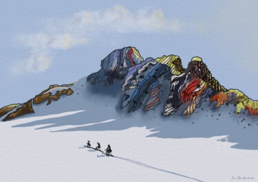 Digital Arts titled "Three men on ski" by Svein Ove Hareide, Original Artwork, Digital Painting
