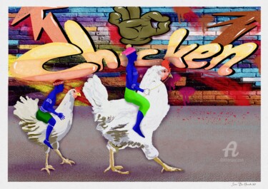 Digital Arts titled "The chicken race" by Svein Ove Hareide, Original Artwork, Digital Painting