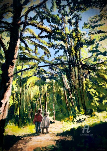 Digital Arts titled "A walk in the wood" by Svein Ove Hareide, Original Artwork, Digital Painting