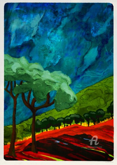 Digital Arts titled "A colorful landscape" by Svein Ove Hareide, Original Artwork, Digital Painting