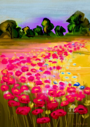 Digital Arts titled "The poppy medow" by Svein Ove Hareide, Original Artwork, Digital Painting